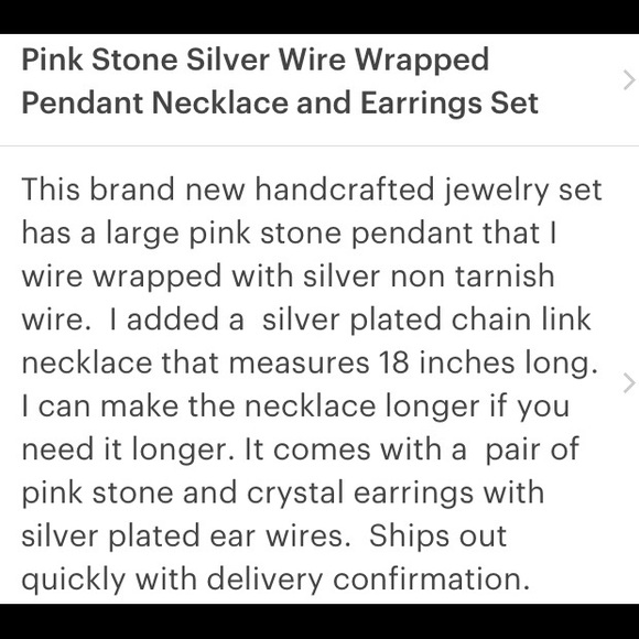 Large pink stone wirewrapped pendant necklace set Valentine’s Day gift - Picture 3 of 3